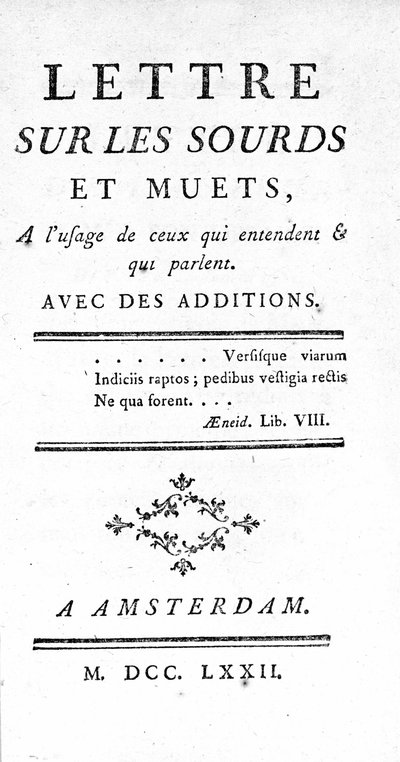 Denis Diderot: „Level a süketekről és némákról azok számára, akik hallottak és beszélnek” címoldala alkotó: Unknown artist