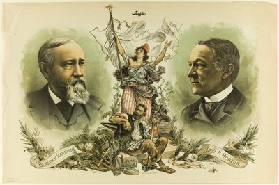 Győzelem portréi Benjamin Harrisonról és Levi P. Mortonról, a bírótól alkotó: Unknown artist