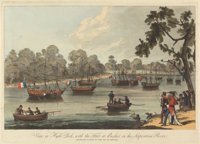 Kilátás a Hyde Parkban, a flottával a Serpentine folyón horgonyzóban, 1814. augusztus 12. alkotó: Unknown artist