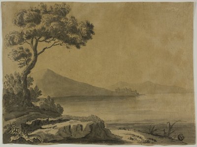 Kilátás a tóra, nagy fákkal az előtérben alkotó: Unknown artist