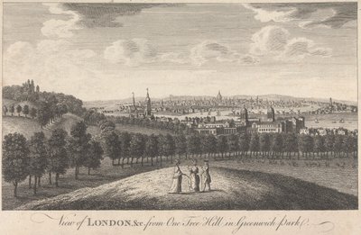 Kilátás Londonra és a templomra a One Tree Hillről a Greenwich Parkban alkotó: Unknown artist