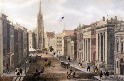 Kilátás New Yorkra: A William Street Wall Street-i képe. Litográfia sd. század közepe táján. alkotó: Unknown artist
