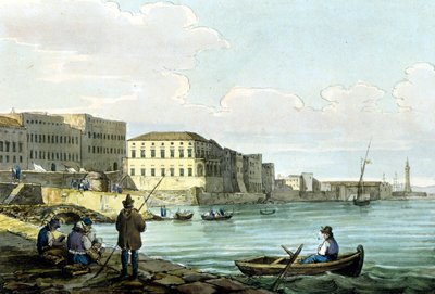 Kilátás Santa Lucia, Nápoly. Akvarell 1850 körül. alkotó: Unknown artist