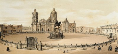 Kilátás a Zocalo térre és a katedrálisra Mexikóvárosban, Mexikó 19. század végi litográfia alkotó: Unknown artist