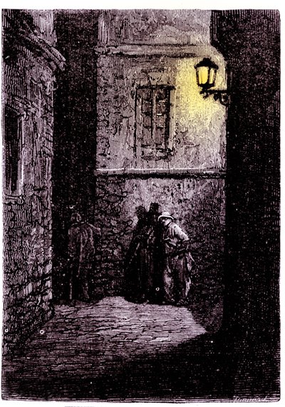 Kilátás egy sötét sikátorra London Whitechapel kerületében. 18. századi metszet alkotó: Unknown artist