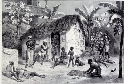 Kilátás egy ültetvényre néger szénnel a Nyugat-Indiában. 18. századi metszet. Chartres, Szépművészeti Múzeum alkotó: Unknown artist