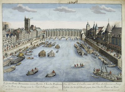 Kilátás a Pont au Change-re és a párizsi St Jacques-toronyra alkotó: Unknown artist