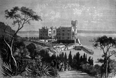 A trieszti Miramare kastély látképe (osztrák időszakban), metszet 1885-ből alkotó: Unknown artist