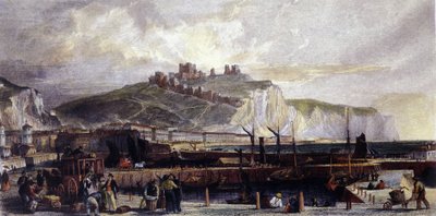 Kilátás Dover városára és a magas fehér krétaszikláira Angliában. 1850. alkotó: Unknown artist