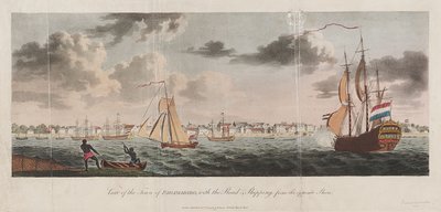 Paramaribo városának látképe, az út és a hajózás a túlsó part felől alkotó: Unknown artist