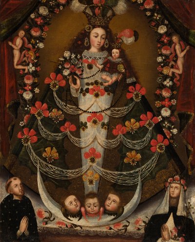 Pomata-i Szűzanya Tolentino Szent Miklóssal és Lima-i Szent Rózsával alkotó: Unknown artist