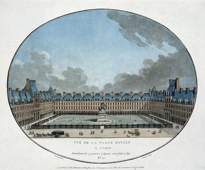 Kilátás a Place Royale-ra Párizsban (Place des Vosges). n.d. 18. századi metszet. alkotó: Unknown artist