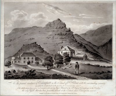 Kilátás Sainte Helene szigetére (Ile Sainte-Helene) Metszet a 19. századi Malmaisonról. Vármúzeum alkotó: Unknown artist