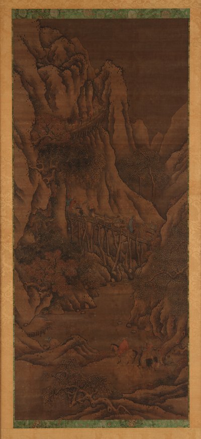Téli táj: dombok és folyó; lovas utazók alakjai alkotó: Unknown artist