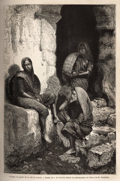 A Concau-part (vagy Konkan, India északi partja) népének női. Alfred Grandidier 1862-1864-es metszete India meridionális tartományaiban való utazás illusztrálására, megjelent a „Le tour du monde”” 1869-ben, Edouard Charton szerkesztette, alkotó: Unknown artist