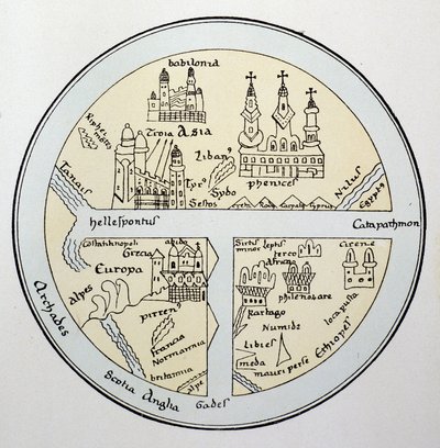 Világtérkép egy 11. századi lipcsei kéziratból alkotó: Unknown artist