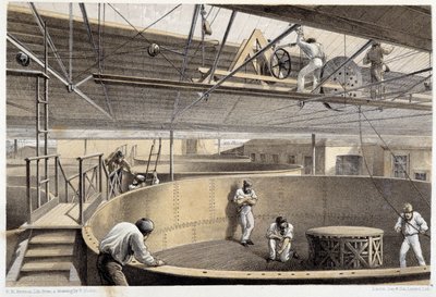A kábel nagy tartályokba tekerése Greenwichben alkotó: Unknown artist