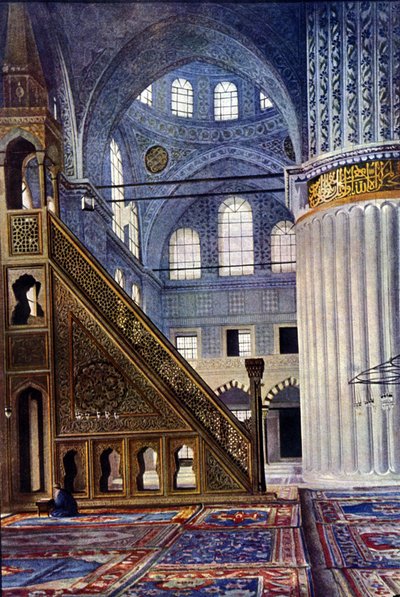 A Hagia Sophia mecset belseje Konstantinápolyban (Törökország). A Mihrab. Autochrome alkotó: Unknown photographer