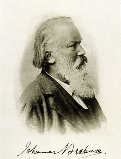 Johannes Brahms (1833 - 1897) német zeneszerző portréja egy dedikált fényképen. alkotó: Unknown photographer