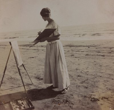 fiatal festő a tengerparton Forte dei Marmi-ban, Olaszországban alkotó: Unknown photographer