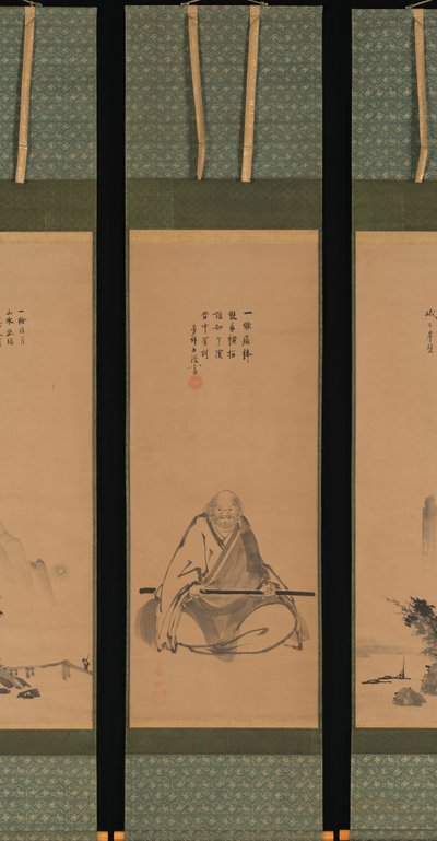 Zen mester meditációs személyzettel és kínai stílusú tájakkal, valószínűleg az 1620-as évek vége és 1644 között. alkotó: Unkoku Toeki