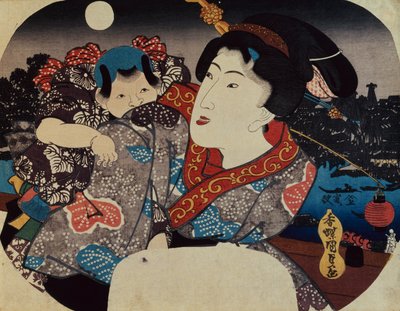 Egy nő, aki gyermeket cipel a hátán (fanyomat) alkotó: Utagawa Kunisada
