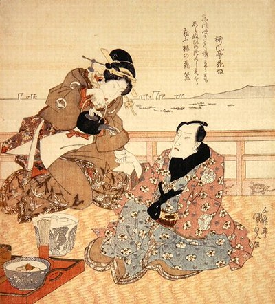 Onoe Kikugoro III teázik Shinagawában, 1825 körül (színes fatömbnyomat) (lásd még: 282741) alkotó: Utagawa Kunisada