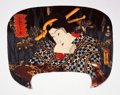 Az udvarhölgy portréja írisszel a háttérben alkotó: Utagawa Kunisada