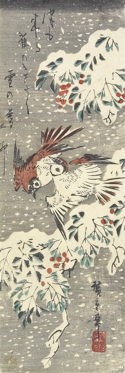 (Mennyei bambusz és verebek a hóban), 1830-1858 alkotó: Utagawa Hiroshige