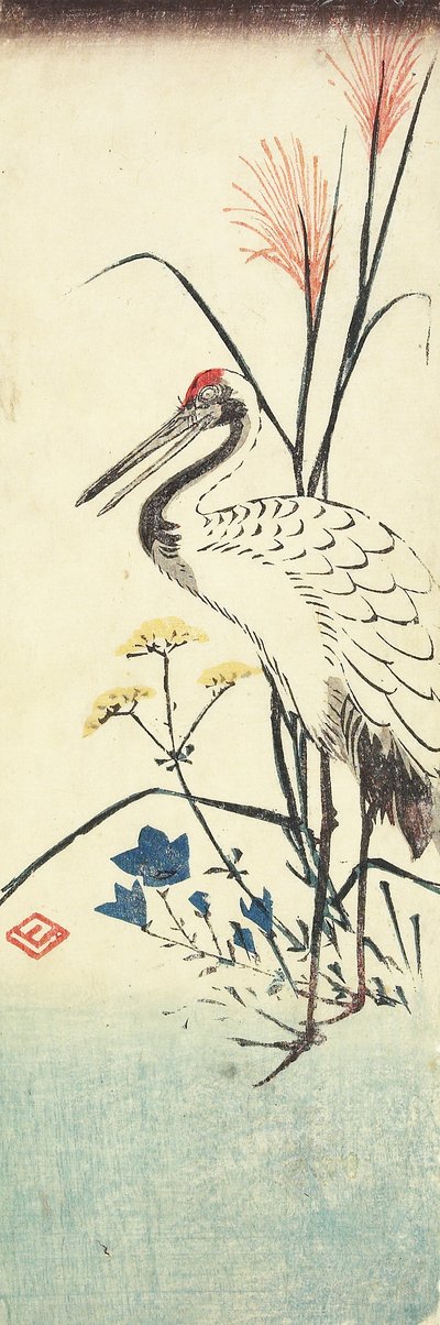 (Pampasfű, Patrinia, kínai harangvirág és daru), 1830-1858 alkotó: Utagawa Hiroshige