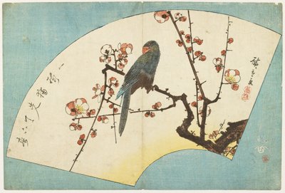 (Papagáj egy virágzó szilván), 19. század közepe alkotó: Utagawa Hiroshige