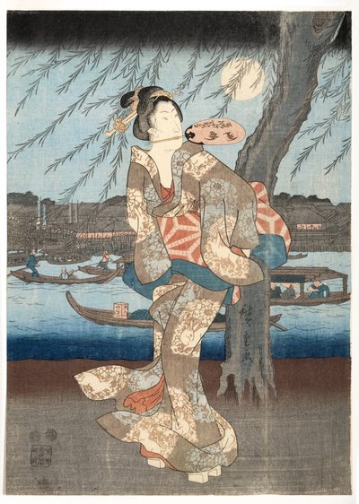 Hűvös nyári este Ryogokuban, 1848-51 (fametszet) alkotó: Utagawa Hiroshige