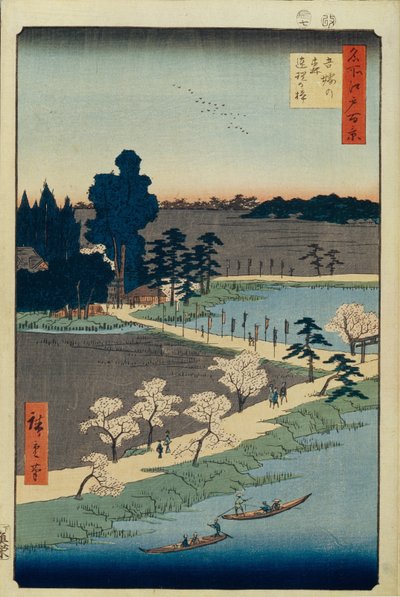 Azuma no mori szentély és az összefonódott kámfor Edo száz híres képe, 1856-1858 alkotó: Utagawa Hiroshige