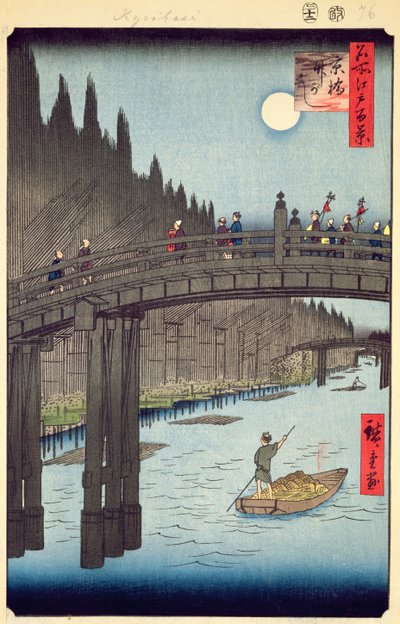 Bamboo Yards, Kyobashi Bridge, No.76 from One Hundred Views of Edo, Edo Period, Ansei Era, megjelent 1857 (színes fatömbnyomat) alkotó: Utagawa Hiroshige