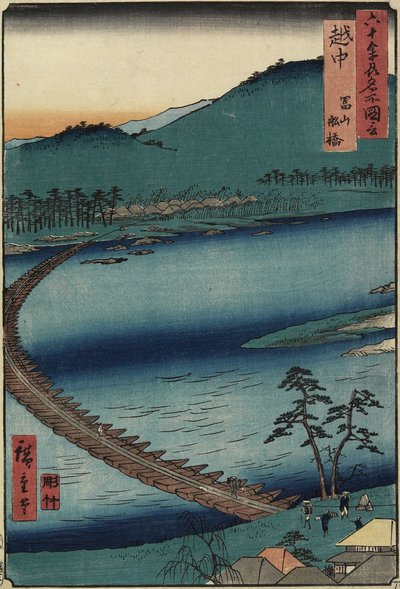 Hajóhíd Toyamában, Etchu_ tartományban, 1853. szeptember alkotó: Utagawa Hiroshige