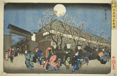Cseresznyevirágzás éjjel a Nakanochón a Yoshiwarában (Yoshiwara Nakanocho yozakura), a "Híres helyek a keleti fővárosban (Toto meisho)" sorozatból alkotó: Utagawa Hiroshige
