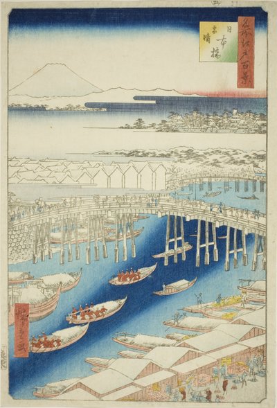 C ware ware af hand r S w at Japan B ok (Nihonbashi hótiszta), a te sorozatból: „Ridge dre d fa net view ws f Edo (híres hely, Edo, 100 megtekintés)” alkotó: Utagawa Hiroshige