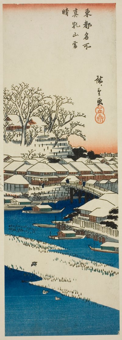 Tiszta idő hó után a Matsuchi-hegyen (Matsuchiyama no yukibare), a "Híres kilátások a keleti fővárosról (Toto meisho)" sorozatból alkotó: Utagawa Hiroshige