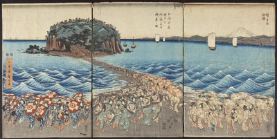 Tömegek látogatják a Benzaiten-szentélyt Enosimában, Sagami tartományban, a különleges megtekintés alkalmával alkotó: Utagawa Hiroshige
