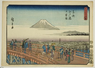 Edo híd és Nihon híd a keleti fővárosban (Toto Edobashi Nihonbashi), a "Harminchat kilátás a Fuji-hegyre (Fuji sanjurokkei)" sorozatból alkotó: Utagawa Hiroshige