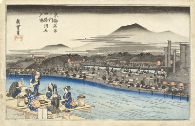 Az esti hűvösség élvezete a folyómederben Shijōnál alkotó: Utagawa Hiroshige