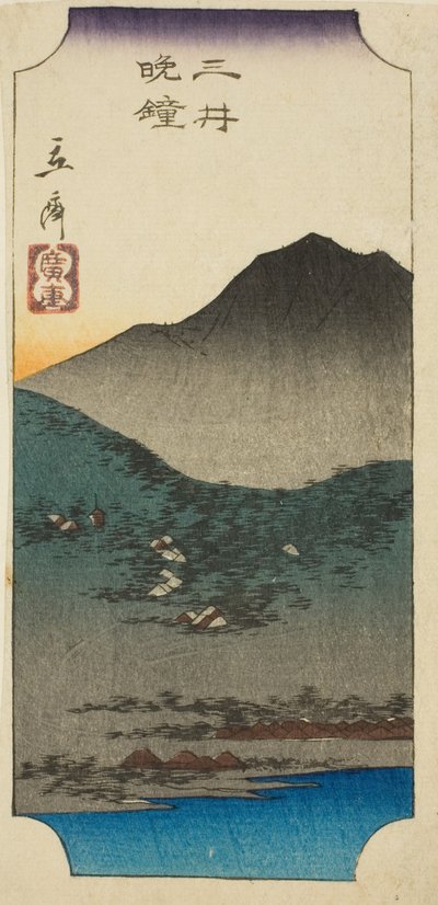 Esti harangok a Mii-nél (Mii bansho), a „Nyolc nézet Omiról (Omi hakkei)” című sorozat lapjának egy része. alkotó: Utagawa Hiroshige