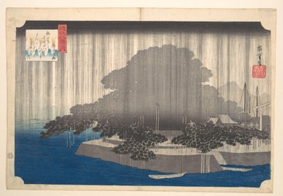 Esti eső Karaszakiban - Fenyőfa alkotó: Utagawa Hiroshige