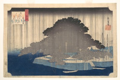 Esti eső Karaszakiban, fenyőfa alkotó: Utagawa Hiroshige