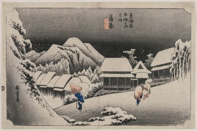 Esti hó Kambarában (A Tokaido ötvenhárom állomása című sorozat tizenhatodik száma) alkotó: Utagawa Hiroshige