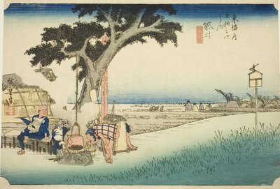 Fukuroi: Tea Stall (Fukuroi, dejaya no zu), a "Tokaido ötvenhárom állomása (Tokaido gojusan tsugi no uchi)" sorozatból, más néven Hoeido Tokaido alkotó: Utagawa Hiroshige
