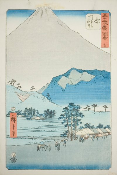 Hara: Kilátás az Ashitaka-hegységre és a Fuji-hegyre (Hara, Ashitakayama Fuji chobo), sz. 14 az "Ötvenhárom állomás híres látnivalói (Gojusan tsugi meisho zue)" sorozatból, amely Függőleges Tokaido néven is ismert alkotó: Utagawa Hiroshige