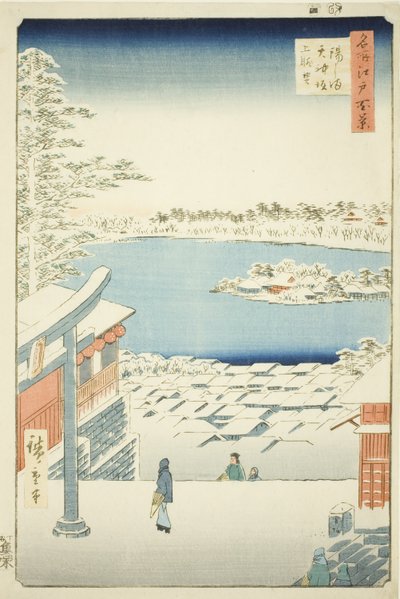 Húzás l és p nézet Yushima Tenjin Shline-ről (Yushima Tenjin Sakaue Tembo), a „Ridge dred fa net s view of Edo (Edo száz nézete)” sorozatból. alkotó: Utagawa Hiroshige