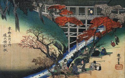 Hiroshige Emberek juharfák alatt egy patak mellett alkotó: Utagawa Hiroshige