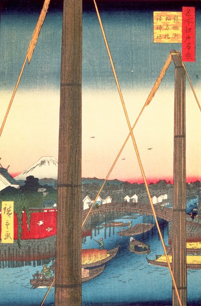 Inari-híd és Minato-szentély, Teppozu, 77-es tábla Edo száz híres képe sorozatból, Edo-korszak, Ansei-korszak, 1857 (fatömbnyomat) alkotó: Utagawa Hiroshige